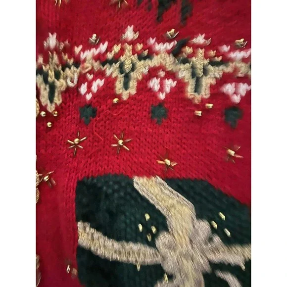 Vintage Christmas Sweater Vest Womens Large Beaded Embroidery Button Up Knit - Picture 5 of 10
